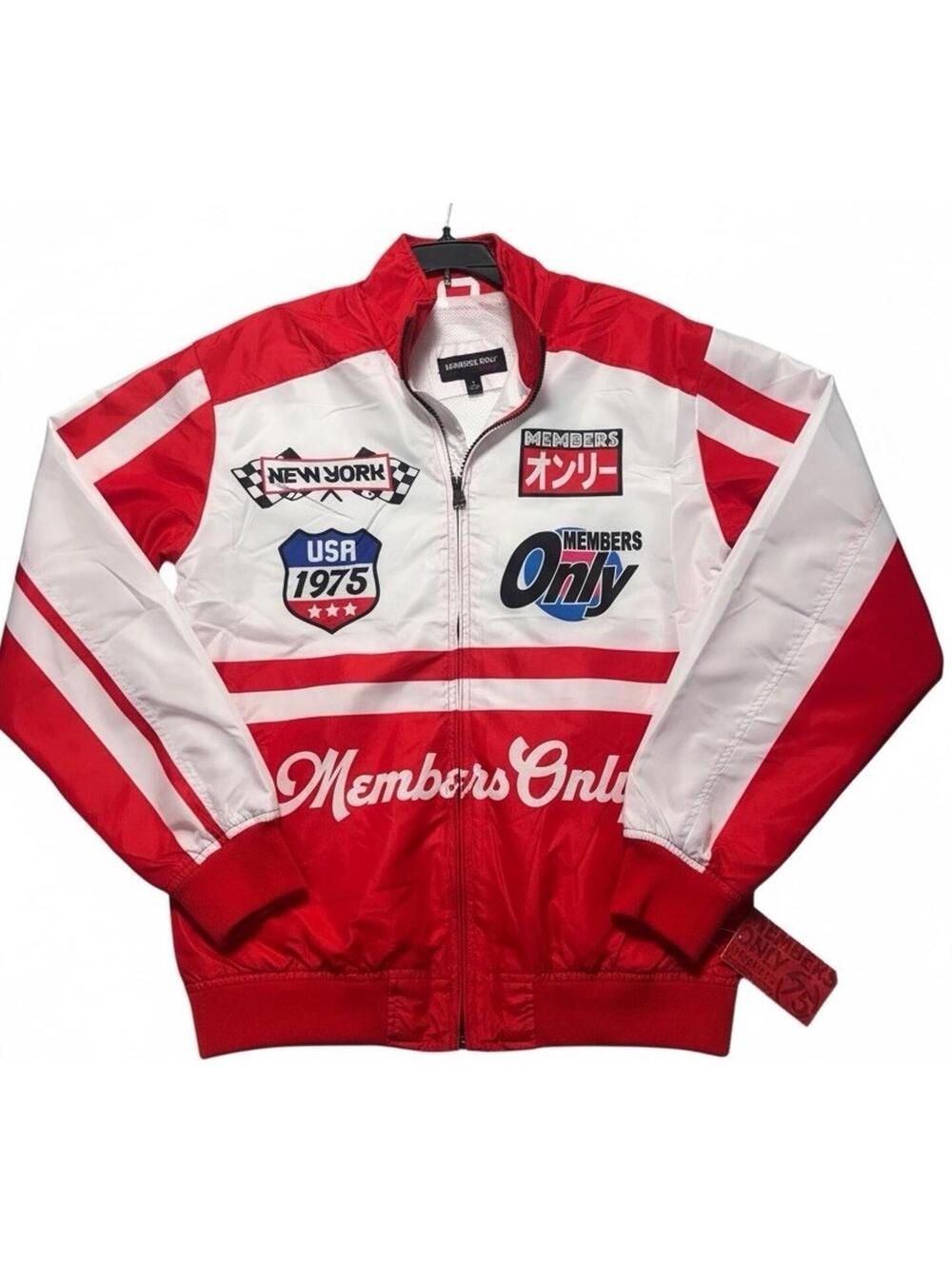 Members Only Racing Jacket Red White Patches Streetwear Men Small NWT